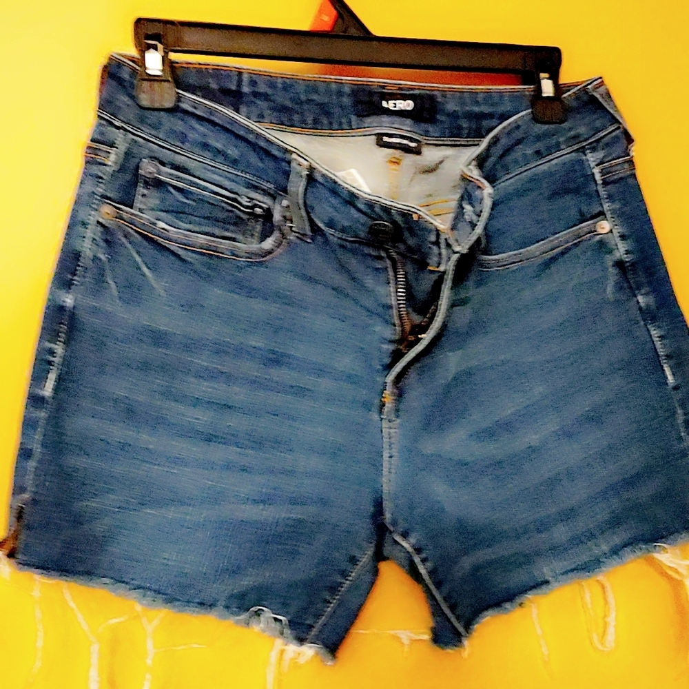 Aeropostale Dark Blue Denim Jean Shorts with Frayed Hem